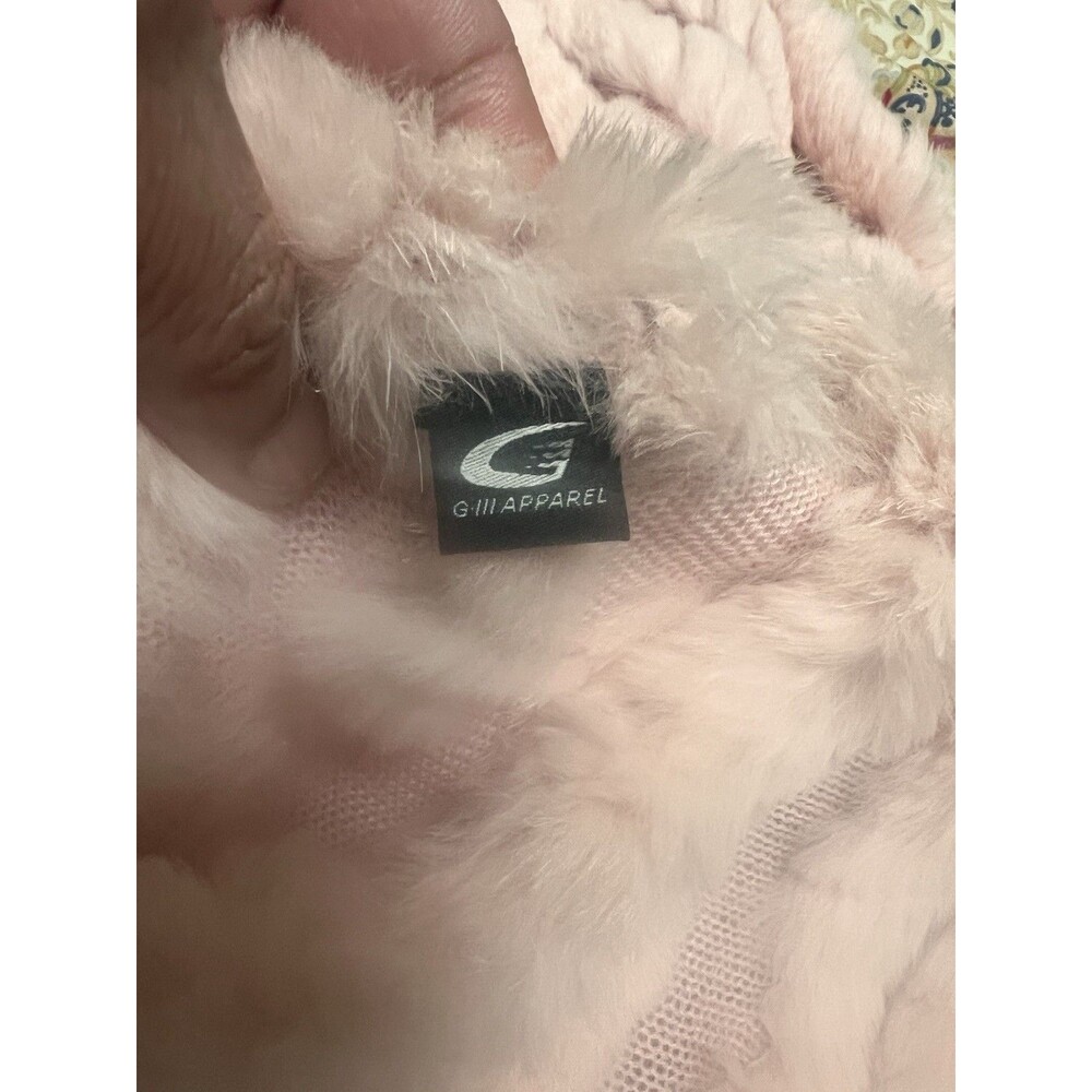 G III Apparel One Size Pale Pink Real Rabbit Fur Poncho Black Rivet Sz Tag Miss - Picture 3 of 3
